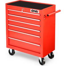 Tool Trolleys DNA Motoring DNA Motor Inc. DNA Motoring TOOLS-00388 6 Drawer Multiple Storage Rolling Tool Trolley Cabinet With Locker Key Casters Dividable Tray Top Red