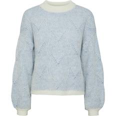 Denim Jumpers Pieces Textured Detail Knit Jumper - Blanc