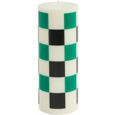 Noir Bougies et Accessoires Hay Column Candle 20 cm - Off-White/Green/Black Check Bougie