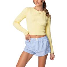 Women - Yellow Sweaters Edikted Mallory Cable Knit Sweater