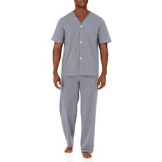 Sleepwear Fruit of the Loom mens Broadcloth Short Sleeve Top and Pants Pajama Set, Navy/White Check, 4X