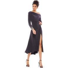 Evening Gowns - Grey Dresses Mac Duggal Foldover Jeweled Midi Dress