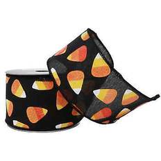 Party Supplies Celebrate It 2.5" x 20ft. candy corn wired faux linen ribbon by celebrate it halloween ribbon Black/Orange