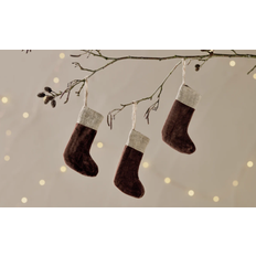 Brown Stockings Nkuku 3 Mini Velvet Brown Baubles Stocking