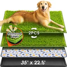 Hompet Dog Grass Pad With Tray Large 35" x 22.5" 2 Reusable Artificial Turf For Dogs Potty