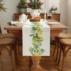 Shein Land-Stil Mit Zitrone Und Blatt Muster 1 Stück Tischdecke Gelb, Grün, Beige (120x30cm)