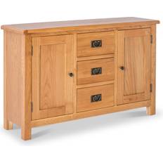 Roseland Furniture Surrey Oak 3 Drawer With Cupboards Sideboard