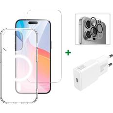 4smarts iPhone 16 Pro Premium Starter Set MagSafe Cover, Beskyttelse til Skærm og Kameralinse & 30W Vægoplader Gennemsigtig Hvid