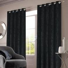 Sienna Crushed Velvet Eyelet Curtains, Black - 90 x 90 in