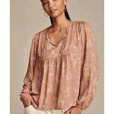 Lucky Brand Floral Split Neck Peasant Top