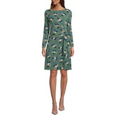 Lands' End L Dresses Lands' End Long Sleeve Lightweight Cotton Modal Boatneck Tie Waist Dress