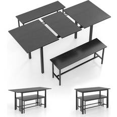 Dining Sets Costway 3 Piece Table For 4-6 With 2 Benches Dining Set