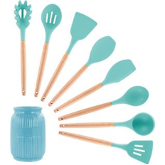 MegaChef Pink Silicone Cooking Utensils, Set of 9 - Light Teal Kitchen Utensil