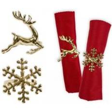 Gold Napkin Rings Set of 6 Gold Snowflake Reindeer Christmas Lunch Party Tableware Christmas Decorations Holder Napkin Ring