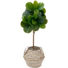 Cotton Decorative Items Nearly Natural 3.5 ft. Fiddle Leaf Fig Tree with Handmade Cotton & Jute Basket with Tassels DIY Kit - Multicolor Artificial Plant