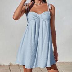 Shein Holiday Casual Suspender Linen Dress - Solid Color