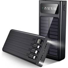 SiGN Solar Powerbank med Inbyggd Kablar, 20000mAh Svart Svart