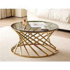 Gold Coffee Tables Comfy Living Round Geometric Design Metal With Tinted Glass Tempered Top Coffee Table