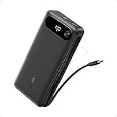 Usb c laddare dator Anker Anker powerbank, 20 000 mAh bärbar laddare med inbyggd USB-C-kabel, max 87 W snabbladdningsbatteri för bärbar dator, 2 USB-C och 1 USB-A, för MacBook, iPhone 16/15