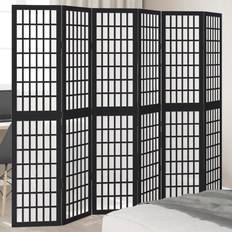 Black Room Dividers vidaXL 6 Panels Black Solid Paulownia Room Divider