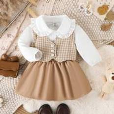 Children's Clothing Shein 3pcs/Set Baby Girls' Elegant Sweet Peter Pan Collar Skirt Outfit Clothes, & Autumn