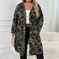 Shein Coats Shein Plus Size Camo Print Drop Shoulder Coat