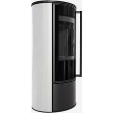Kratki PRO Kaminofen aus Stahl ERIK Ø 150 5,5 kW dekorative Keramiken WHITE SATIN schwarz Verkleidung