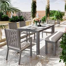 Patio Dining Sets Royalcraft 6 Pieces Aluminum Outdoor with 4 Chairs and Bench, Gray Patio Dining Set