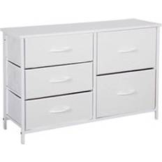 Home Treats White With Metal 5 Large Deep Fabric Organiser Storage Chest of Drawer