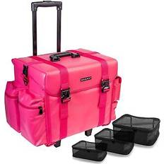 Cosmetics Shany makeup artist soft rolling trolley cosmetic case with free set of mesh SWEETHEART