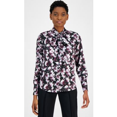 Anne Klein Blouses Anne Klein Women's Printed TieNeck ButtonFront Blouse Black