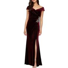 Evening Gowns - Velvet Dresses Alex Evenings Embellished Off The Shoulder Velvet Gown