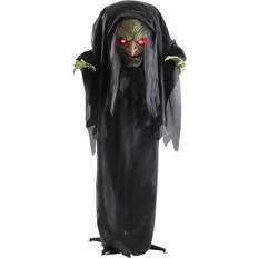 Skeletons Haunted Hill Farm Gray Animatronic Talking Hunchback Witch with Movement and Lights Battery Operated Scary Indoor or Covered Outdoor Halloween Decoration