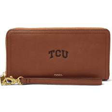 Brown Clutches Fossil Women's Brown TCU Horned Frogs Leather Logan RFID Zip Around Clutch