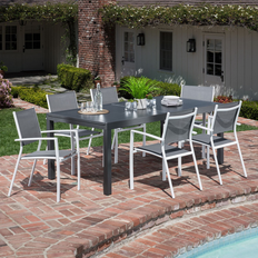 Cambridge Nova 7-Piece Outdoor with 6 Chairs in Gray/White and a 63" x 35" Slat-top Table - Grey Patio Dining Set