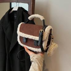 Suede Handbags Shein Vintage Coffee Brown Faux Suede Mini Handbag With Furry Trim Trendy Suede Bag Purse