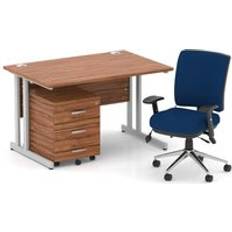 Silver/Chrome Writing Desks Impulse Impulse 1200mm Straight Office Walnut Top Silver Cantilever Leg Writing Desk