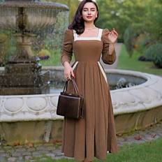 Shein Vintage Elegant Womens Retro Elegant Pocket Decorated Flare Hem Long Sleeve Corduroy Dress Autumn Winter Dresses Homecoming Dresses Dress With Sleev