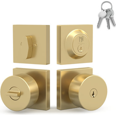 Door Levers Mega Handles Suana Entry Combo Door Knob Deadbolt Combo - Satin Brass 1.0 in L x 2.76 in W x 1.0 in H
