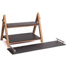 2pc Slate Serveware Set with Rectangular Serving Platter and 2-Tier - Black