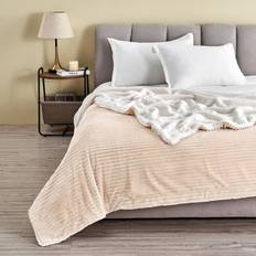Great Bay Home Ribbed Texture Reversible Taupe Throw 90" x 90" Cappuccino Blankets Beige (228.6x)