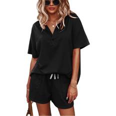 ADDHEAT Short Sleeve Tracksuit Sets Women: Two Piece Sweatsuits Outfit Set Casual Loose Fit Lounge Pockets Outfits