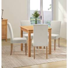 Natural - Round Dining Sets Hallowood Furniture Hereford Oak Small Table With 4 Straight Back Oak Chairs Dining Set