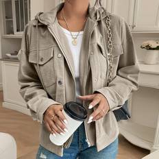 Corduroy - Women Outerwear Shein Womens Casual Solid Color Drawstring Hooded Jacket