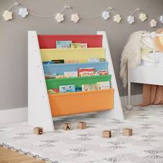 Fabric Bookcases URBN Living Urbnliving 63 Cm Mdf & Fabric Display Bookshelf Sling Open Storage 4-Tier Organiser Multicoloured