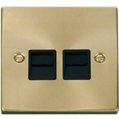 Black Electrical Outlets SE Home Satin Brushed Brass Master Telephone Twin Socket Black Trim