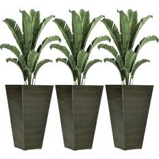 Pots OutSunny Tall Outdoor Planters Set of 3 28" Height - Dark Brown