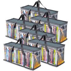 Optical Storage Stock Your Home DVD Storage Bags Set of 6 Media Organizer Bag DVDs, CDs, Blu Ray Disc, Movie Cases, VHS Box, Video Disks, Clear Plastic Holders with Carrying Handles and Zipper Gray