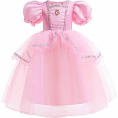 Ruffles Dresses Shein Young Girls Pink Puff Sleeve Elegant Organza Princess Dress Suitable For Role Play Party