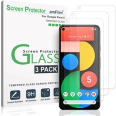 AmFilm Skärmskydd för Pixel 5 3 Pack Fodralvänligt Enkel Installation Härdat Glas Helskärmsskydd för Google Pixel 5 2020